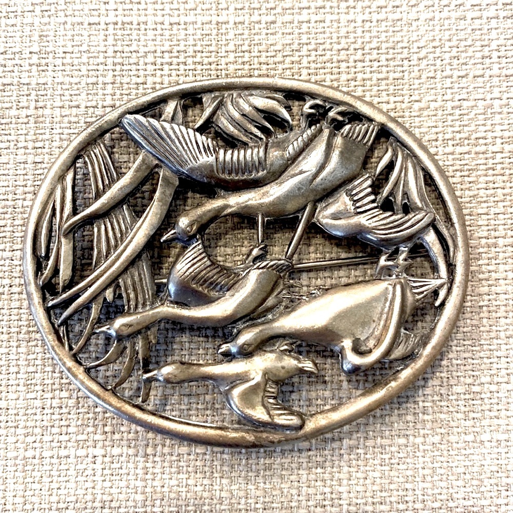 Pewter Brooch / Birds in Flight